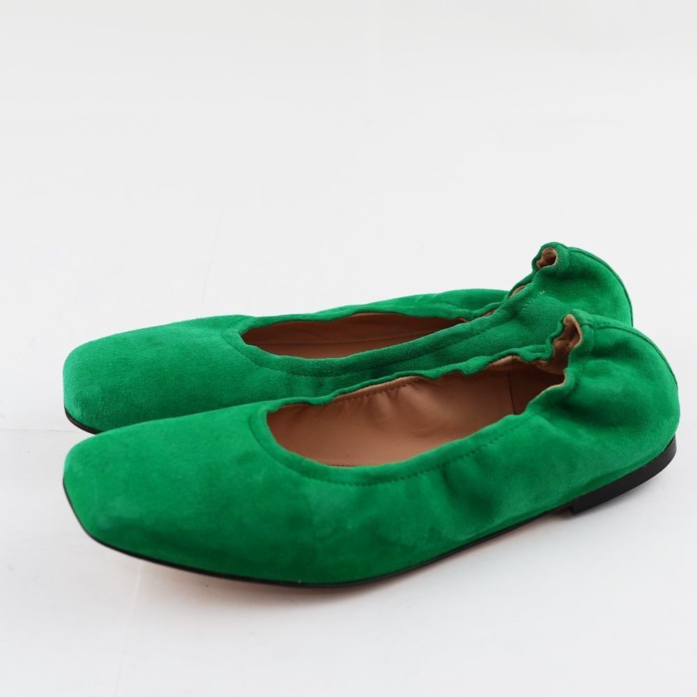 New J.CREW Size 6 Anya Scrunchie Ballet Flats in Suede Brilliant Kelly Green - Picture 4 of 6